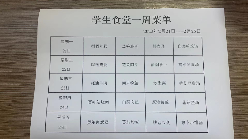 第2周食堂菜单